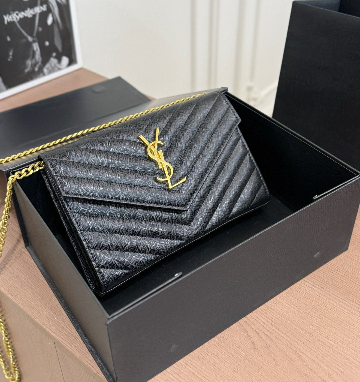 Saint Laurent Chevron-Quilted Envelope Chain Bag — front
