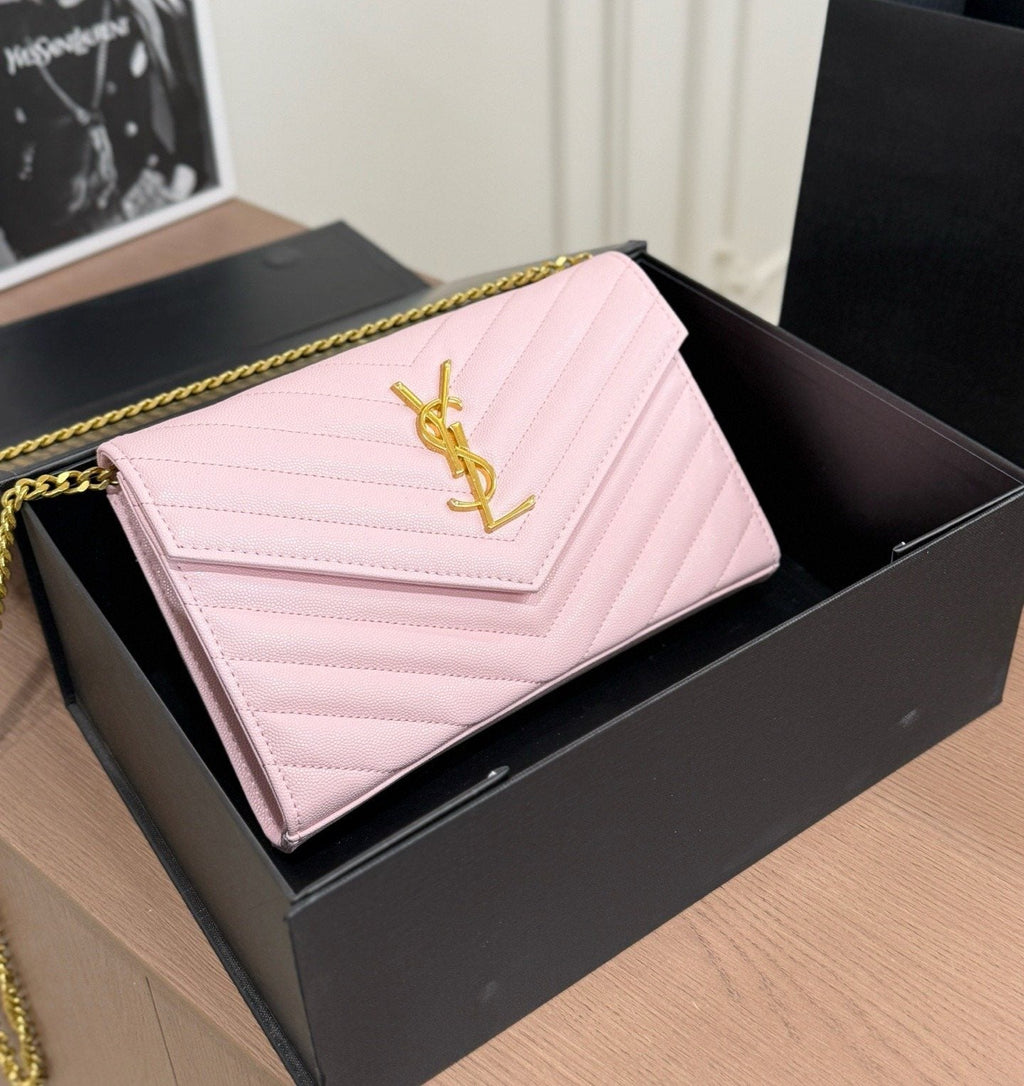 Saint Laurent Chevron-Quilted Envelope Chain Bag — front