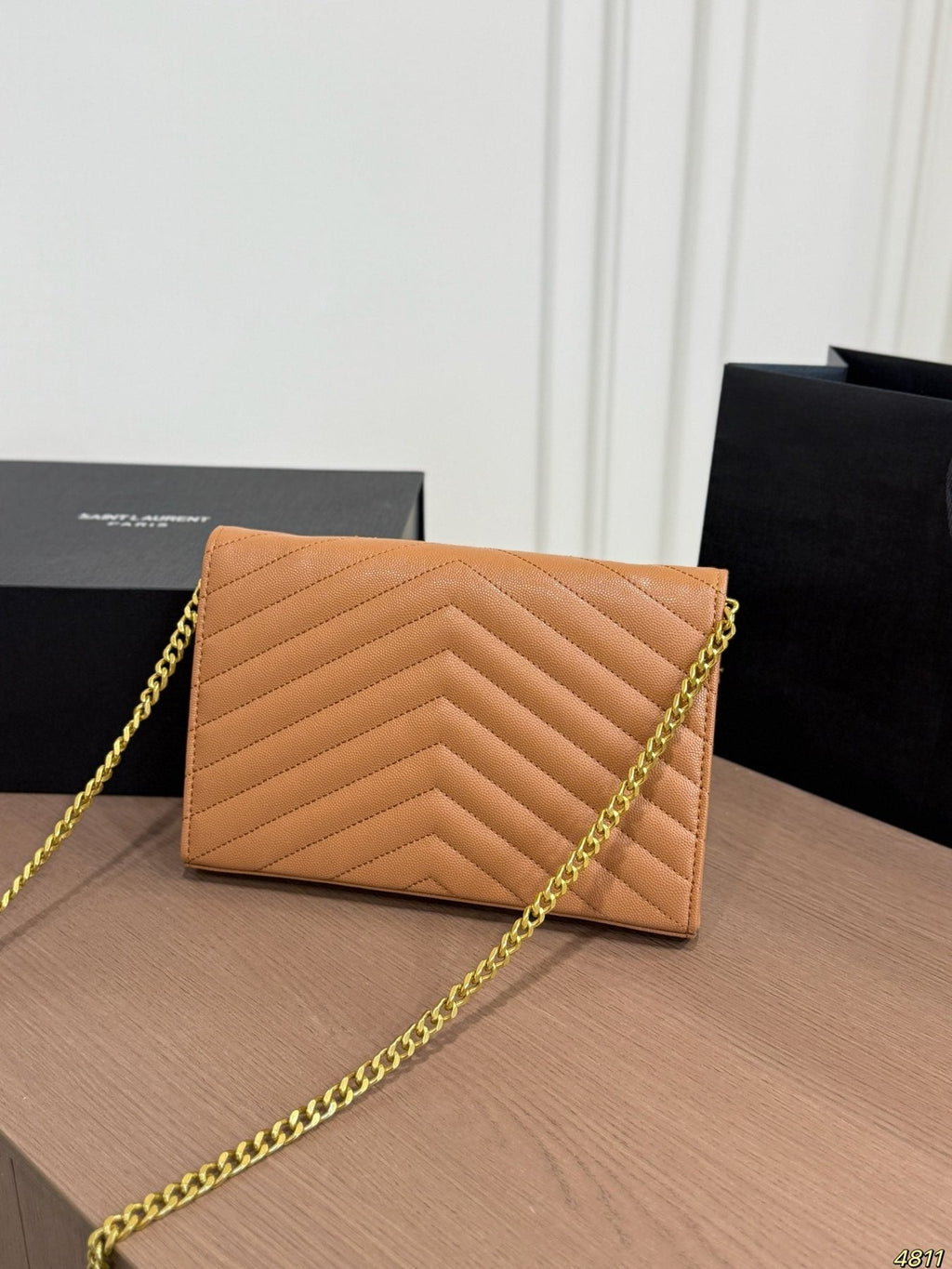 Saint Laurent Chevron-Quilted Envelope Chain Bag — back