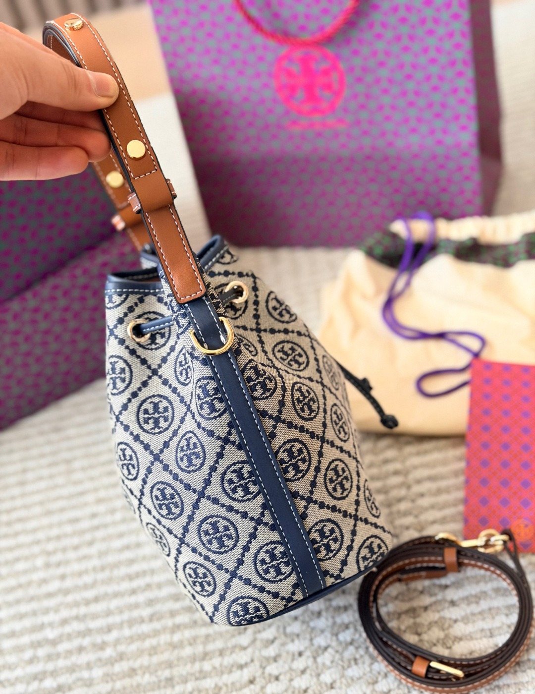 Tory Burch T Monogram Scalloped Bucket Bag — side