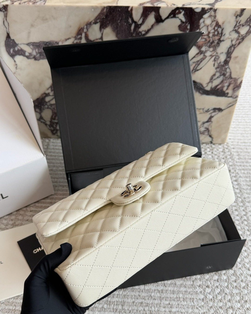 Chanel Quilted Grained Leather Flap Shoulder Bag — side