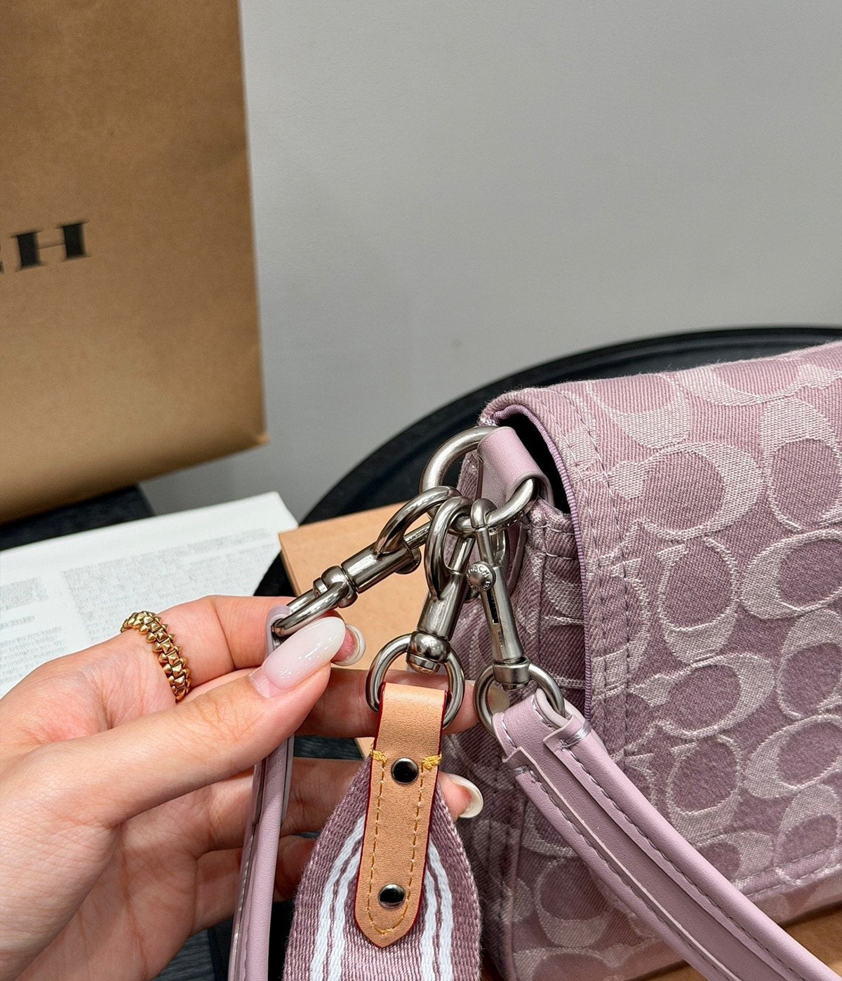 Coach Soft Tabby Pink Signature Shoulder Bag — detail