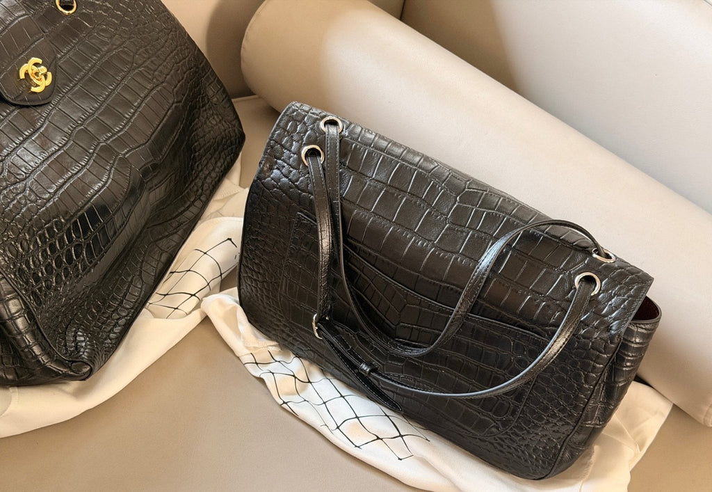 Chanel CF Maxi Crocodile-Embossed Flap Shoulder Bag — back