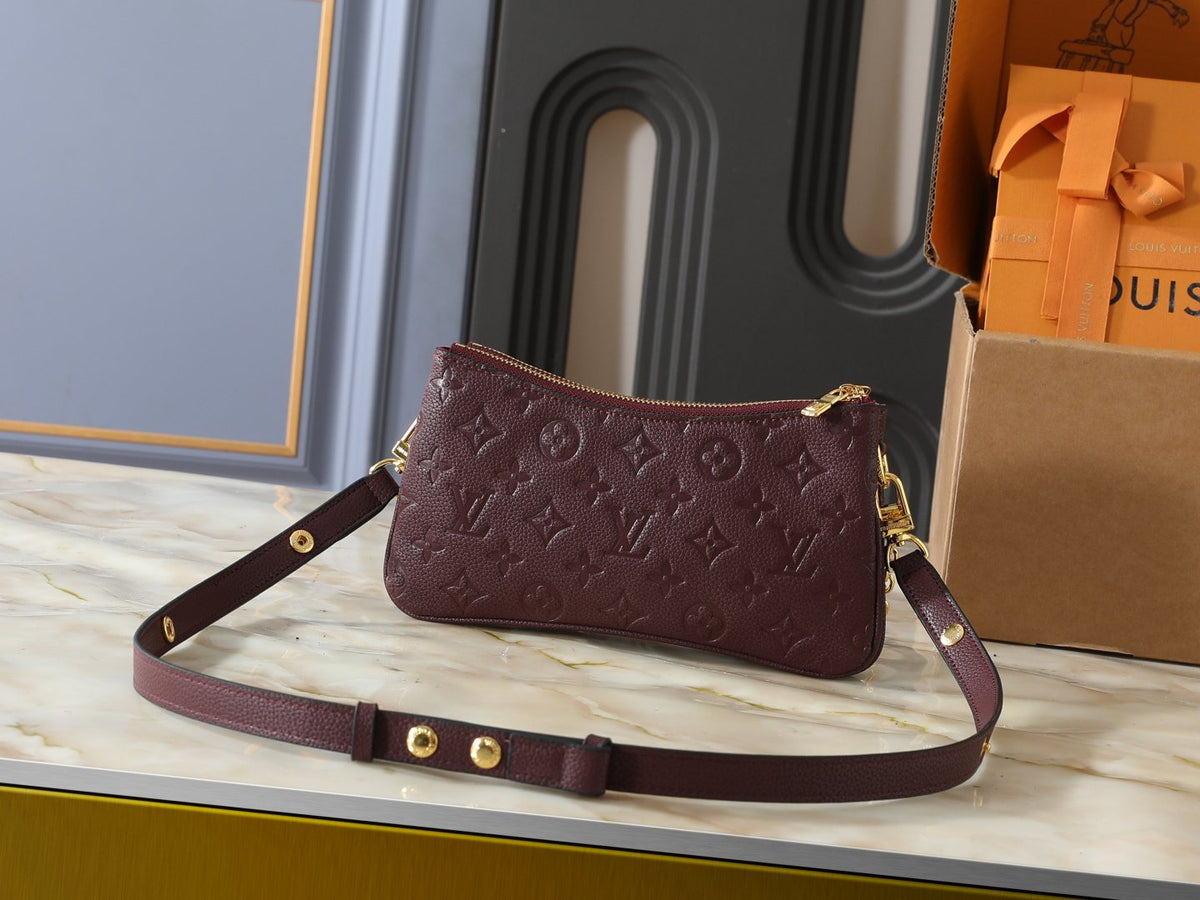 Louis Vuitton Liv Pochette Burgundy Embossed Shoulder Bag — front