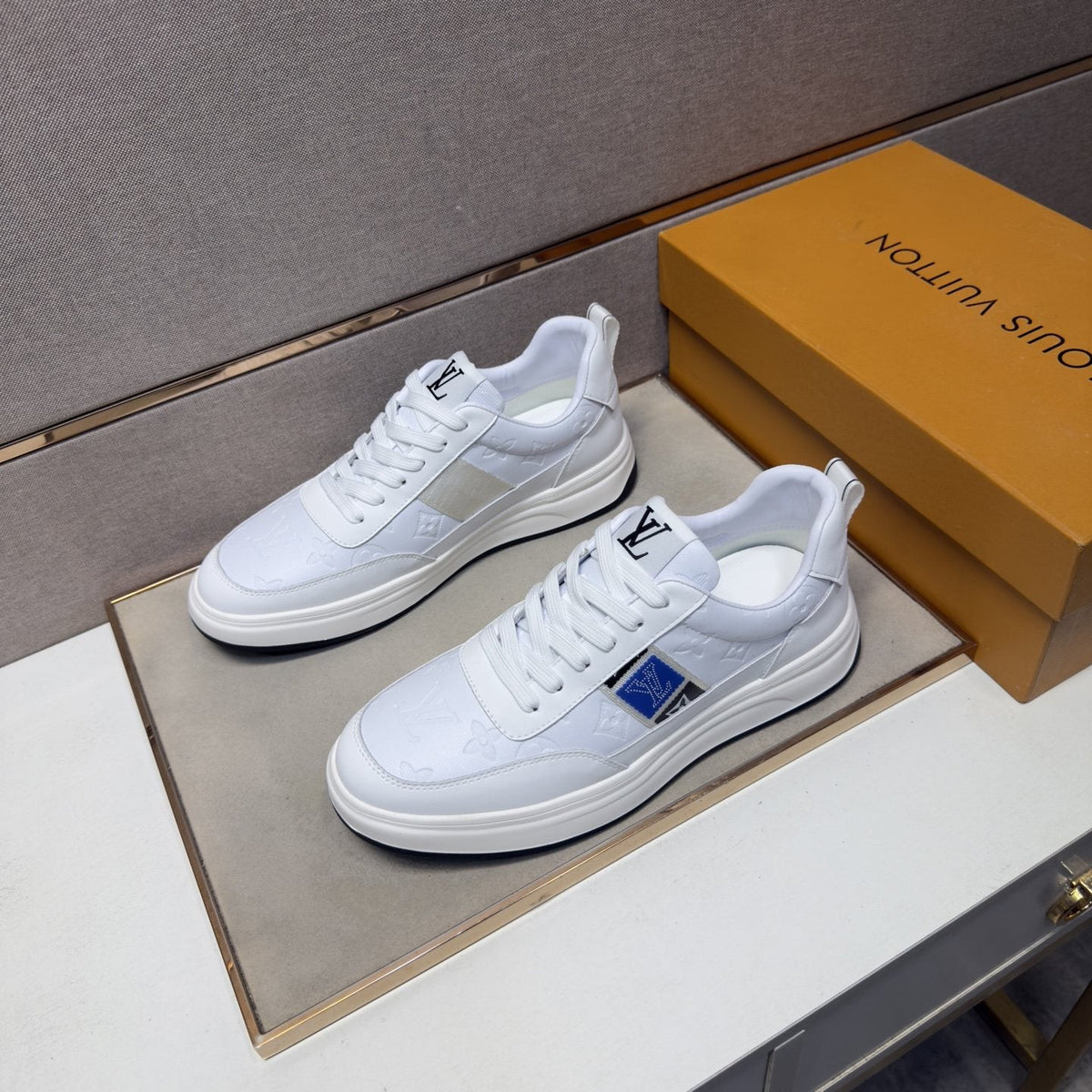 Louis Vuitton Blue-Accent Low-Top Sneakers — front