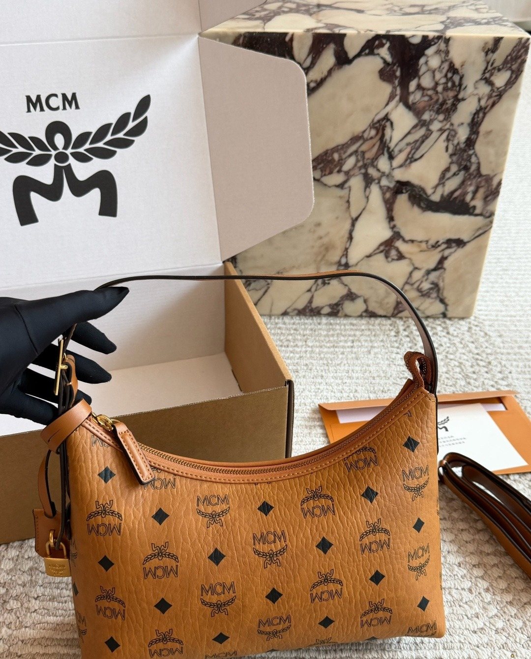 MCM Monogram Curved Hobo Shoulder Bag — back