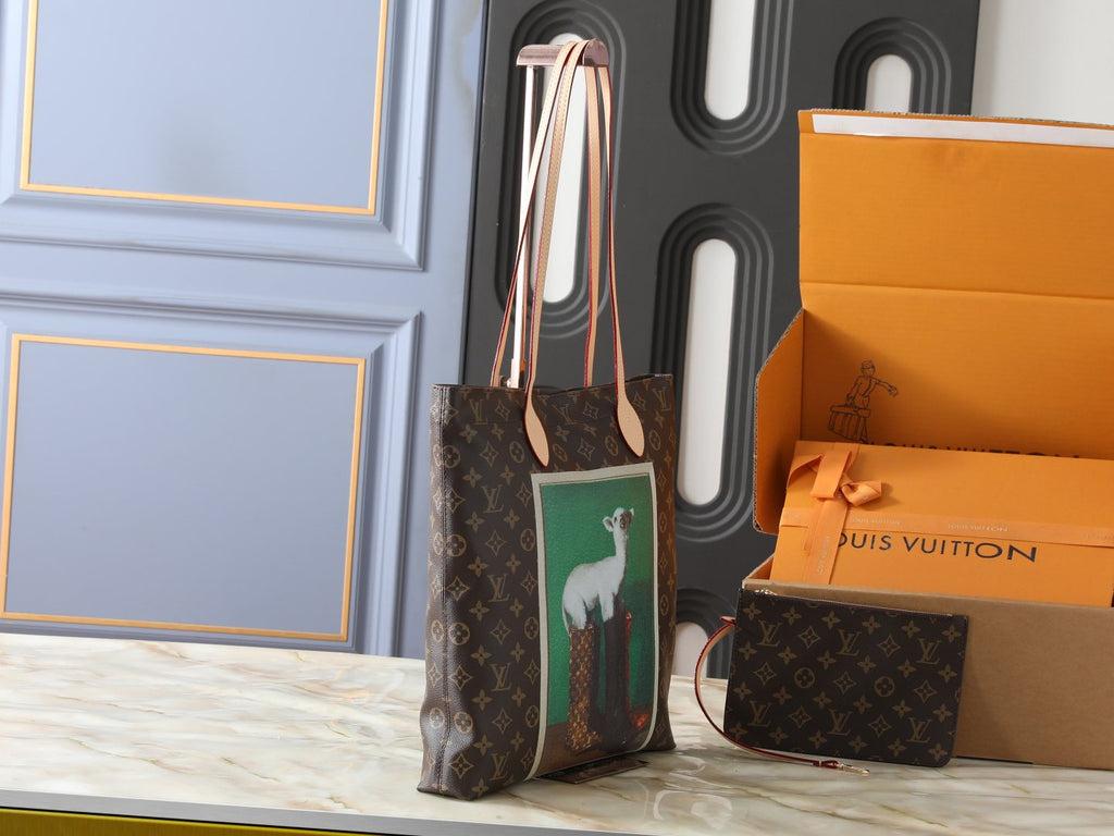 Louis Vuitton Carry It Monogram Tote with Green Artwork — side