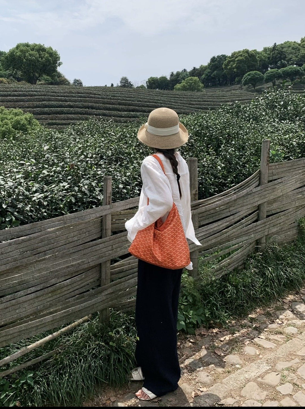 Orange Textured Shoulder Tote — model