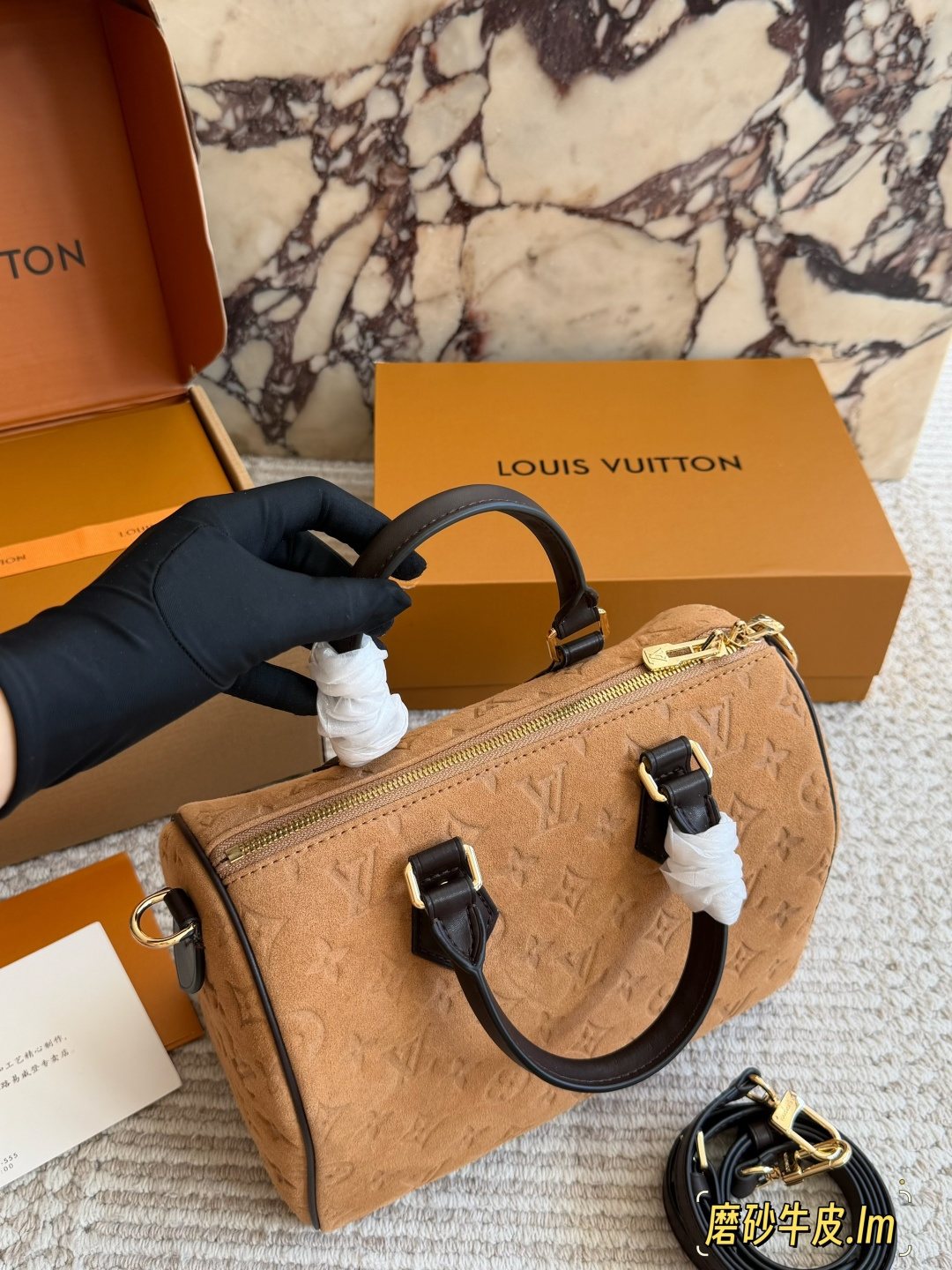 Louis Vuitton Speedy Camel Embossed Monogram Handbag — back