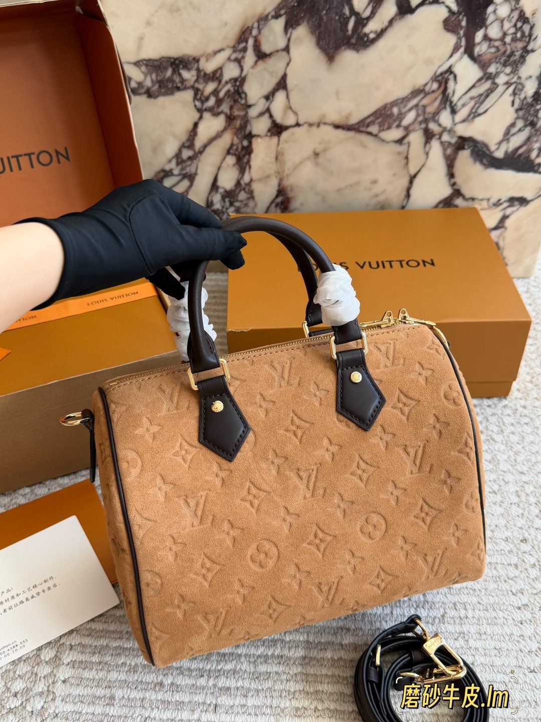 Louis Vuitton Speedy Camel Embossed Monogram Handbag — hero