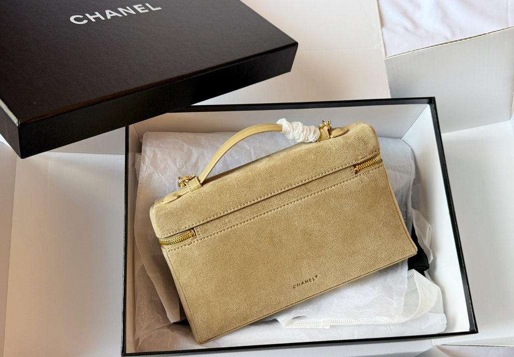 Chanel Suede-Textured Zip-Front Top-Handle Bag — back