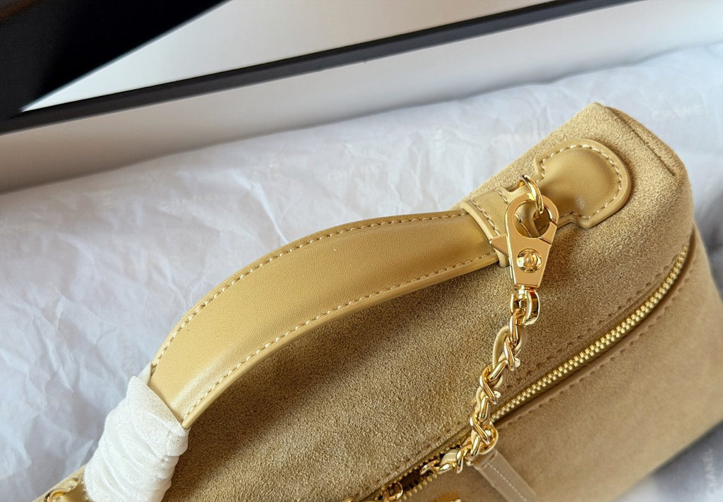 Chanel Suede-Textured Zip-Front Top-Handle Bag — detail