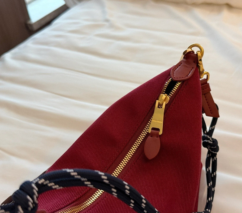 Miu Miu Burgundy Canvas Rope-Strap Shoulder Bag — detail