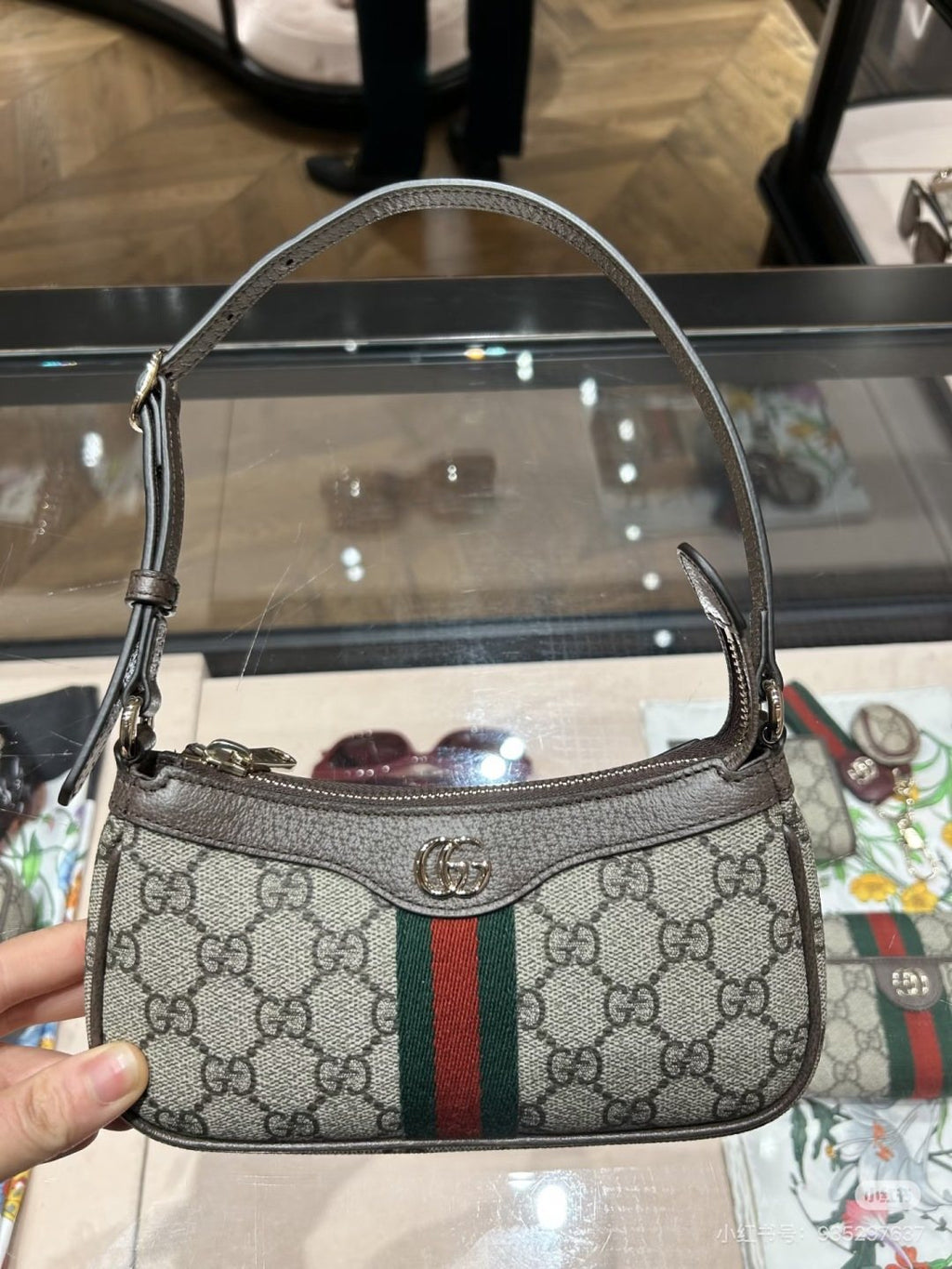 Gucci Monogram Baguette Shoulder Bag with Web Stripe — hero