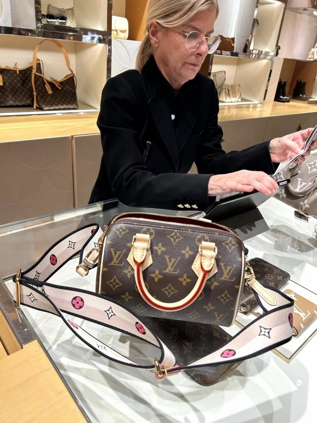 Louis Vuitton Speedy Monogram Satchel with Pale Trim — front