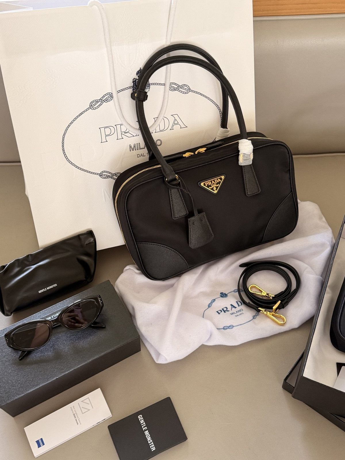 Prada Rounded Bowling Bag with Shoulder Strap — hero