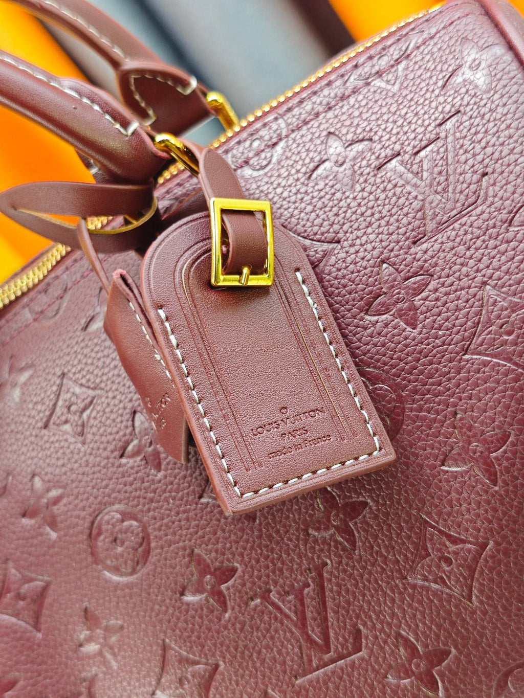 Louis Vuitton Speedy Bandoulière Burgundy Embossed Monogram Bag — detail