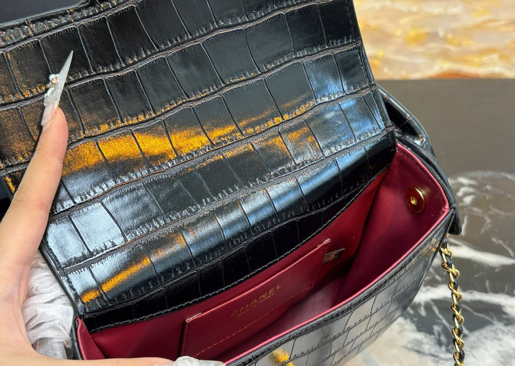 Chanel Crocodile-Embossed Top-Handle Flap Bag — detail