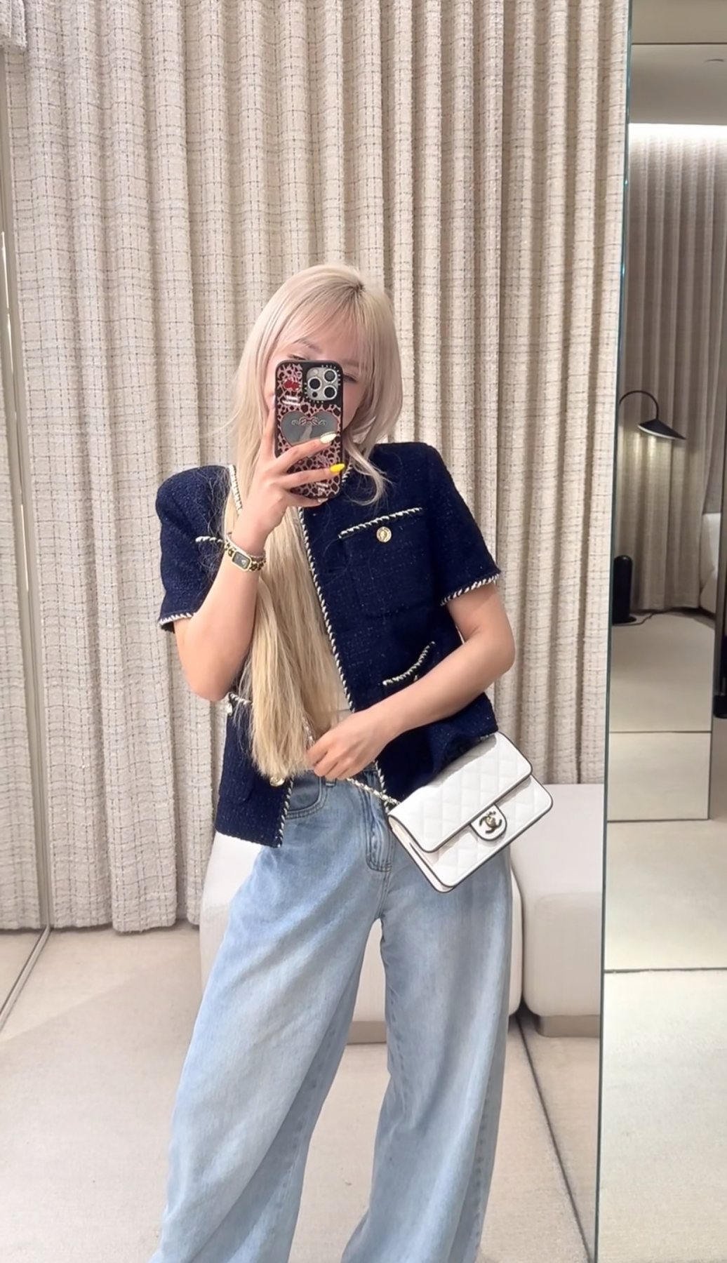 Chanel Quilted Wallet on Chain with Contrast Piping — model