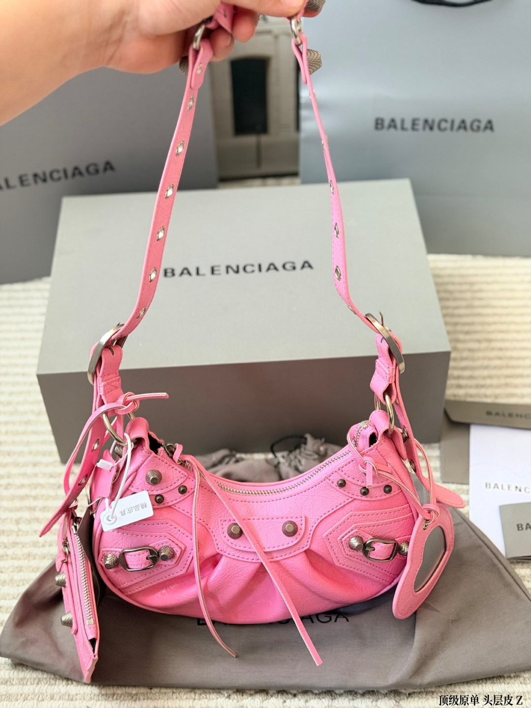 Balenciaga Le Cagole Studded Crescent Shoulder Bag — front