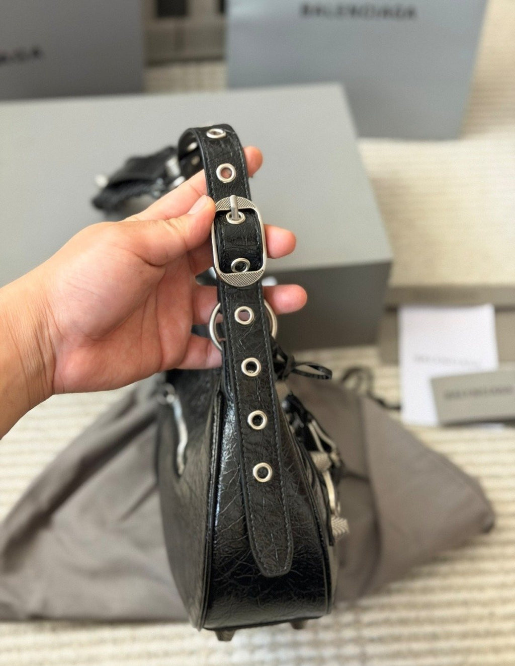Balenciaga Le Cagole Studded Crescent Shoulder Bag — side