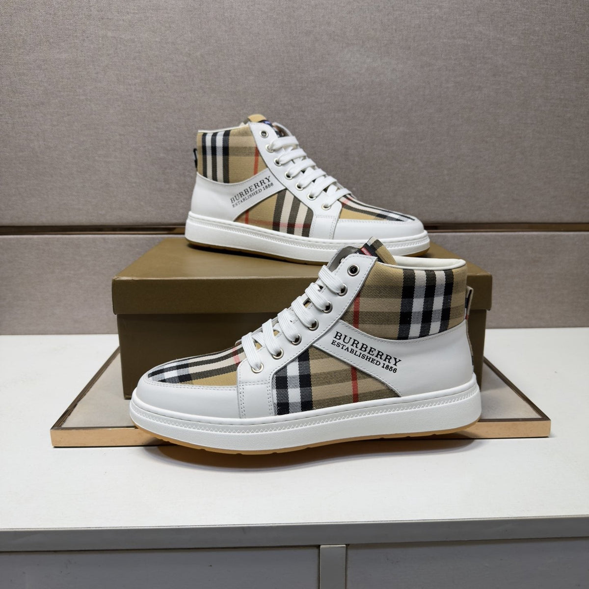 Burberry Men's Plaid High-Top Sneakers — side