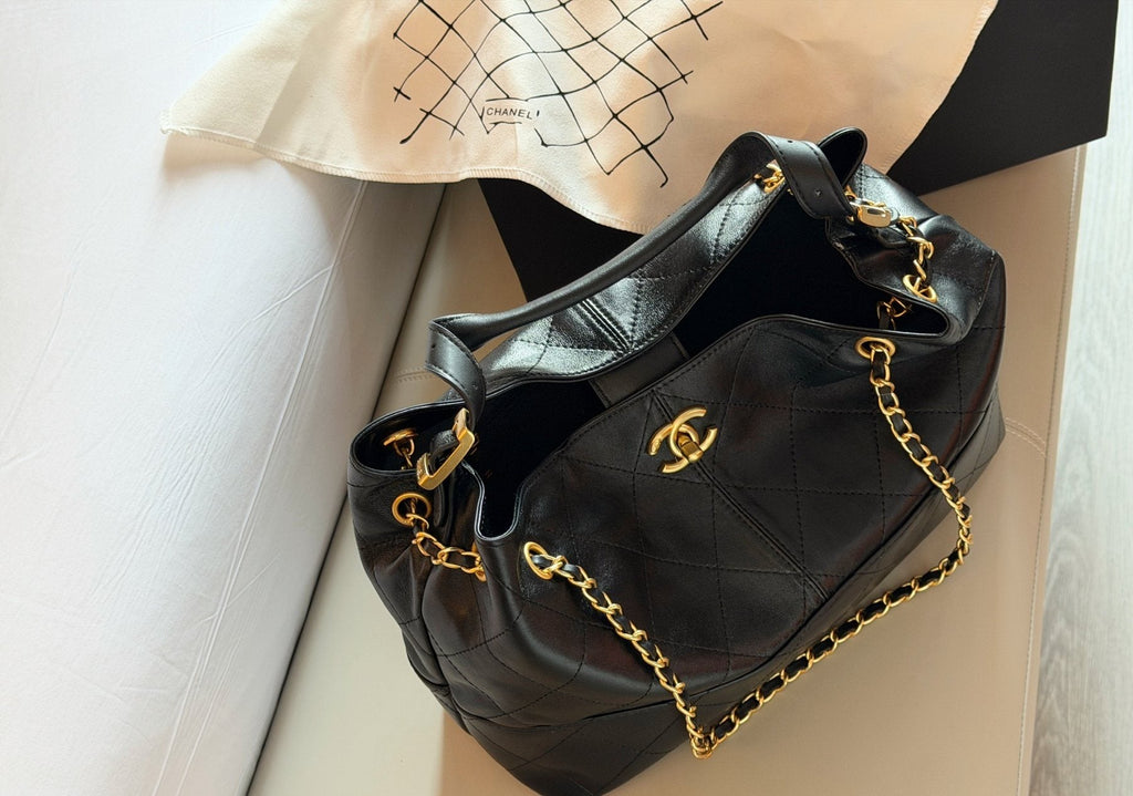 Chanel Quilted Hobo Bag with Draped Chain — side