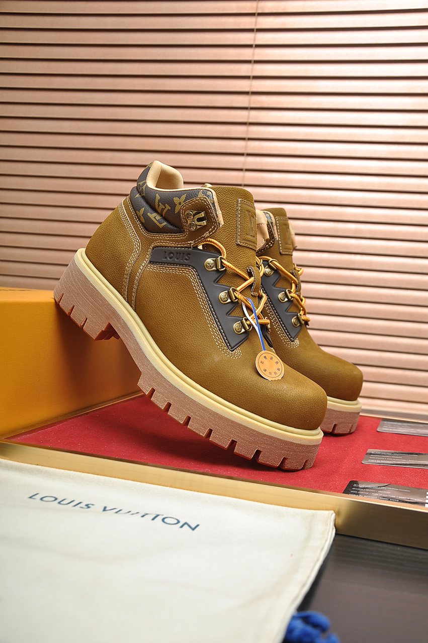 Louis Vuitton Lace-Up Lug-Sole High-Top Boots — front