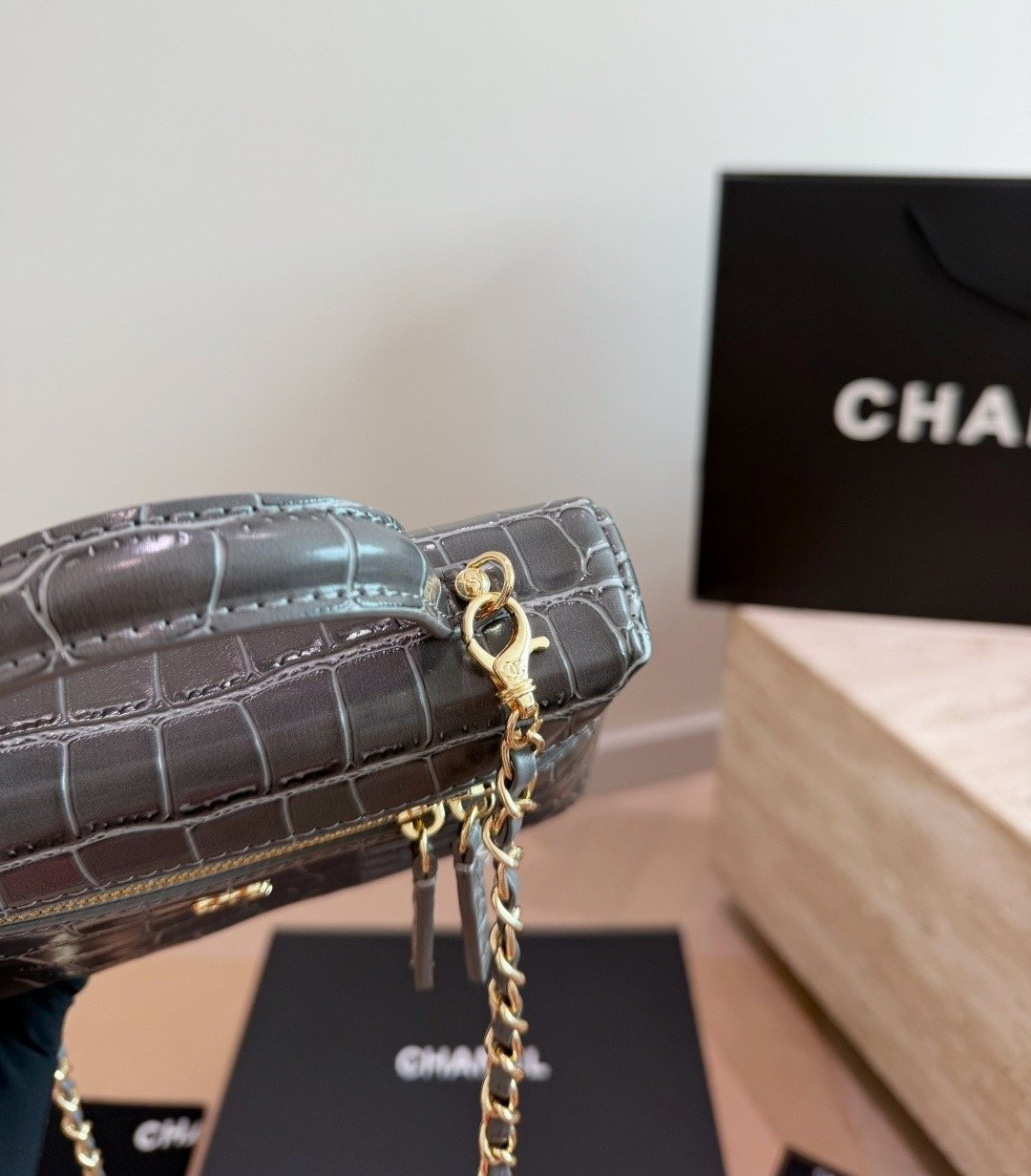 Chanel Crocodile-Embossed Top Handle Vanity Bag — detail