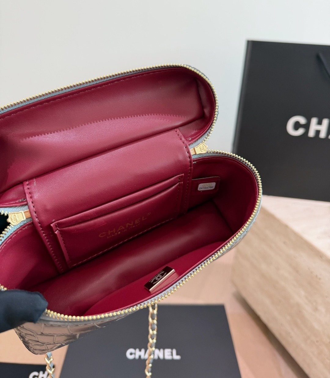 Chanel Crocodile-Embossed Top Handle Vanity Bag — detail