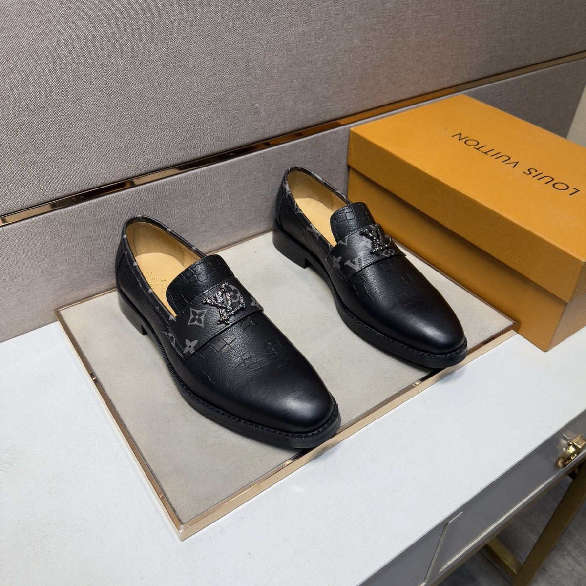 Louis Vuitton Men's Patterned-Strap Loafers — front