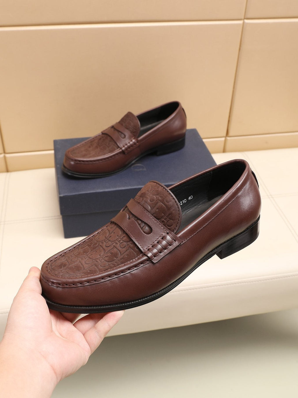 Dior Textured Apron-Toe Loafers — model