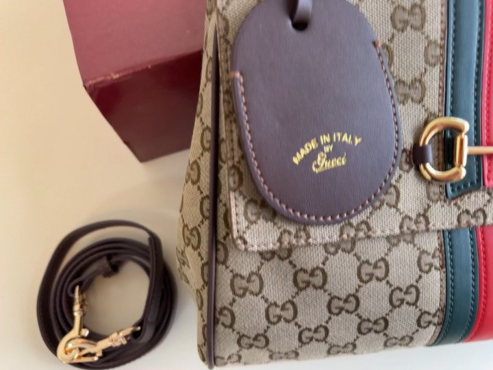 Gucci Paparazzo Monogram Horsebit Top-Handle Bag — detail