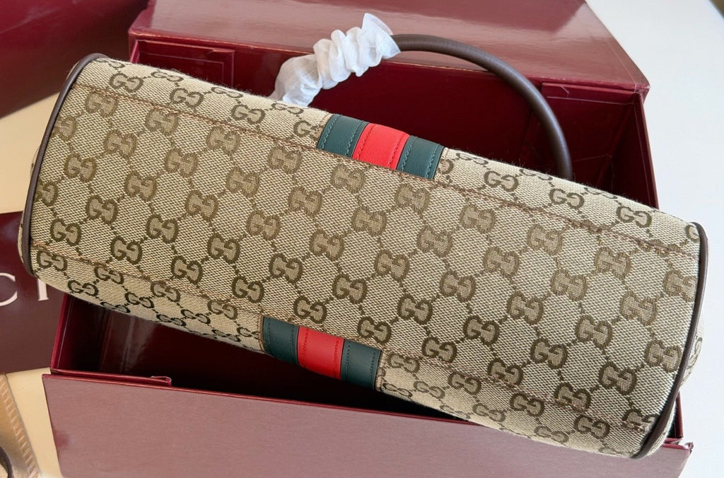 Gucci Paparazzo Monogram Horsebit Top-Handle Bag — detail