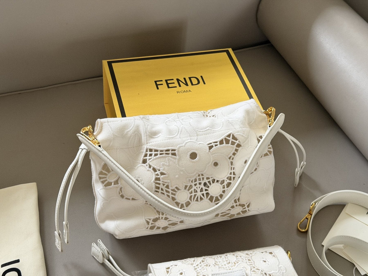 Fendi Mama Baguette Floral Openwork Shoulder Bag — back