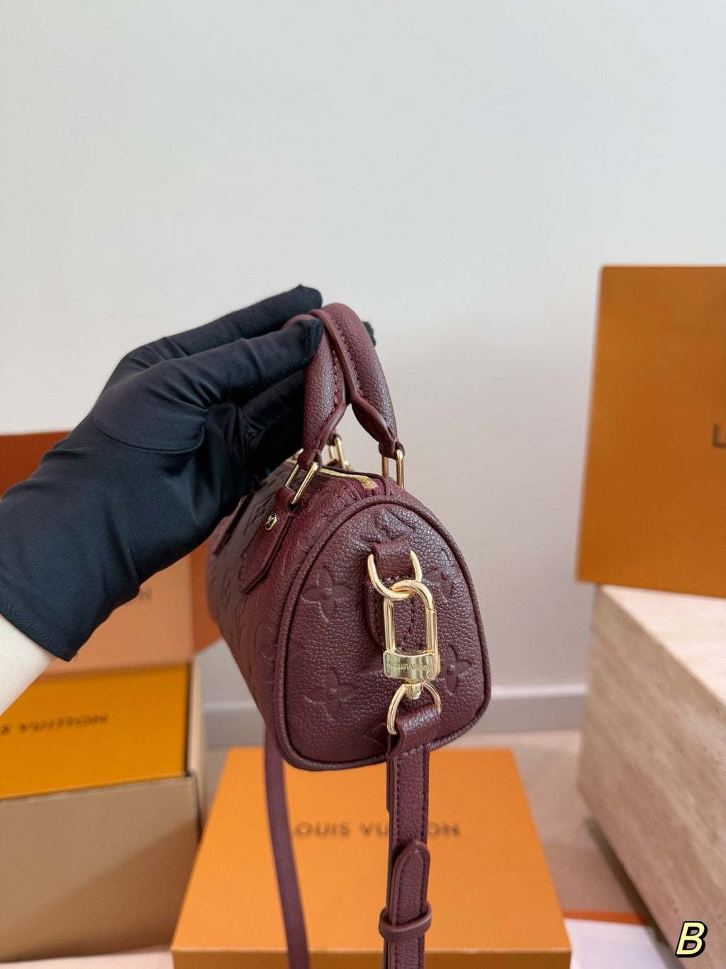 Louis Vuitton Speedy Nano Burgundy Monogram Empreinte Bag — side