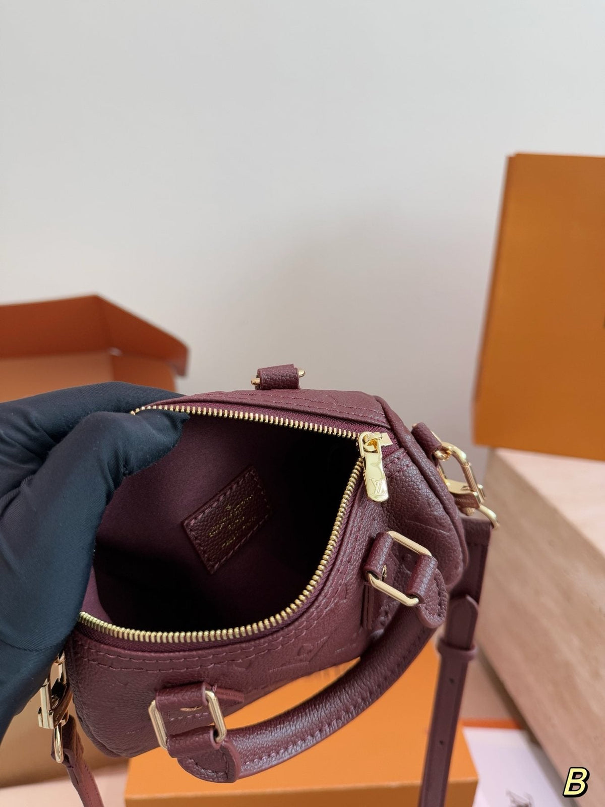 Louis Vuitton Speedy Nano Burgundy Monogram Empreinte Bag — front
