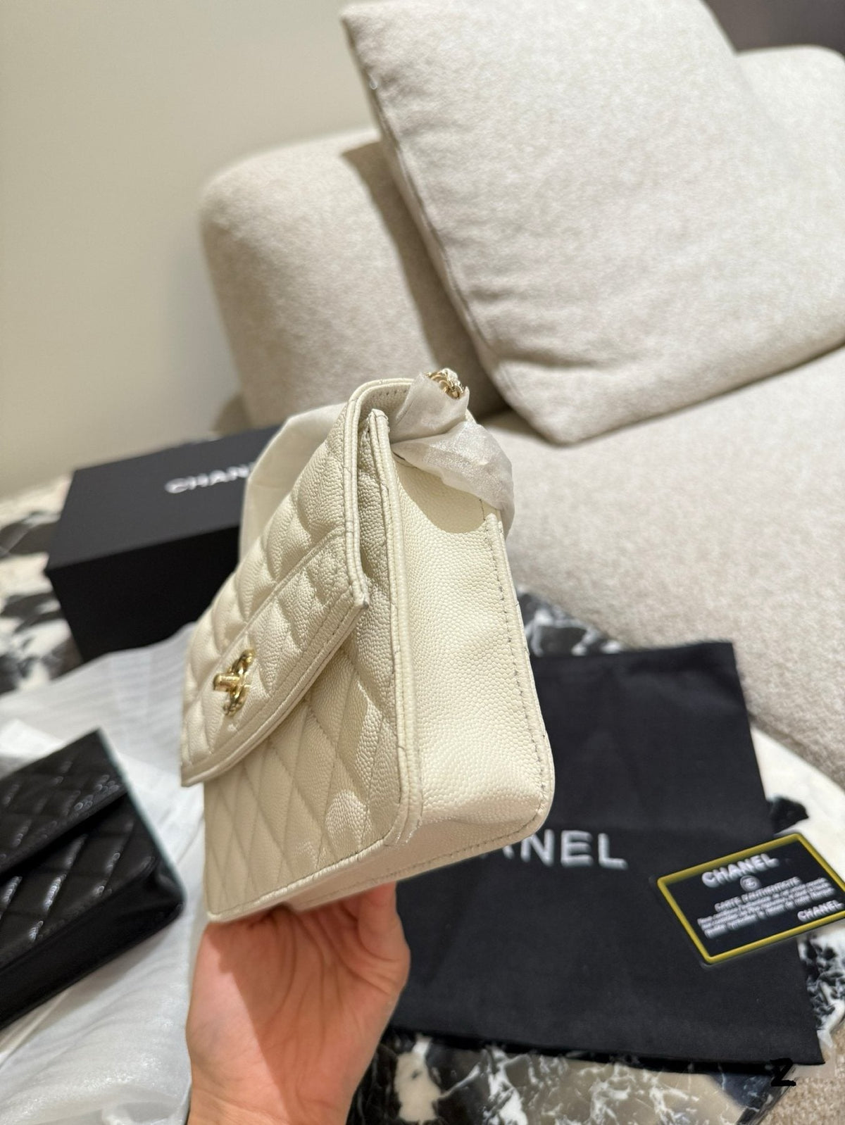 Chanel Quilted Square Top-Handle Flap Bag — side
