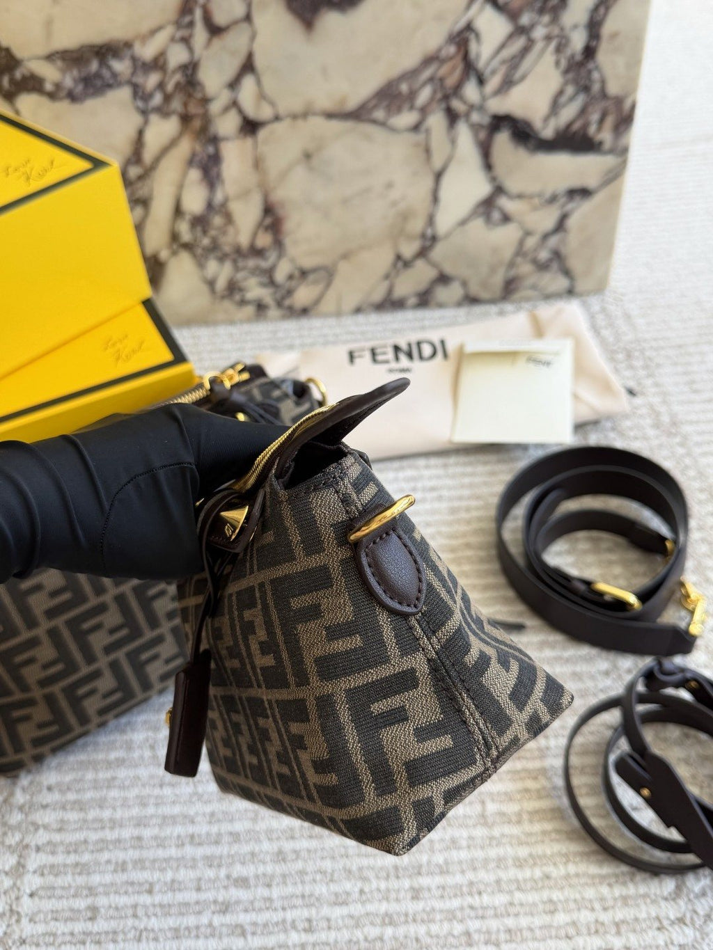 Fendi Framed Monogram Top-Handle Shoulder Bag — side