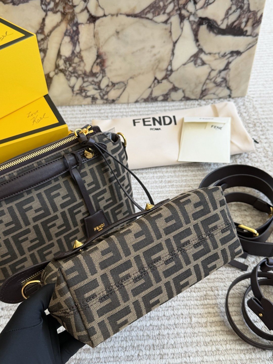 Fendi Framed Monogram Top-Handle Shoulder Bag — front
