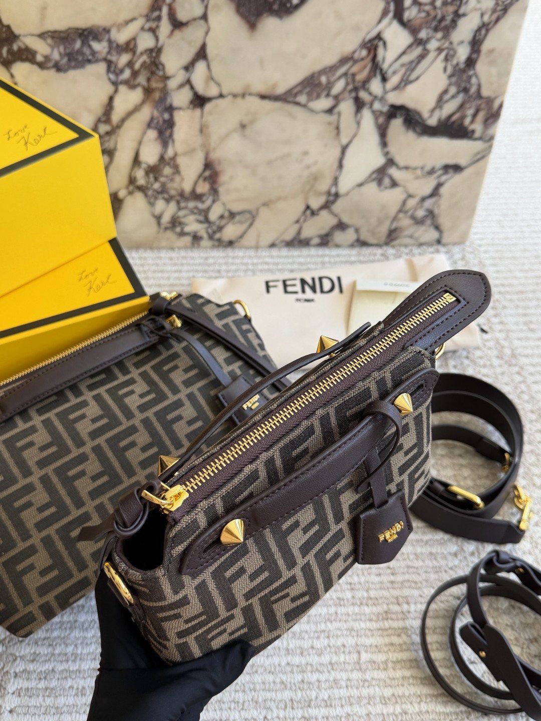 Fendi Framed Monogram Top-Handle Shoulder Bag — front