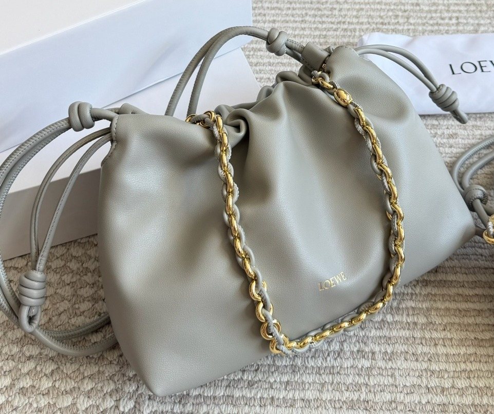 Loewe Gathered Pouch Bag with Gold-Tone Chain — hero