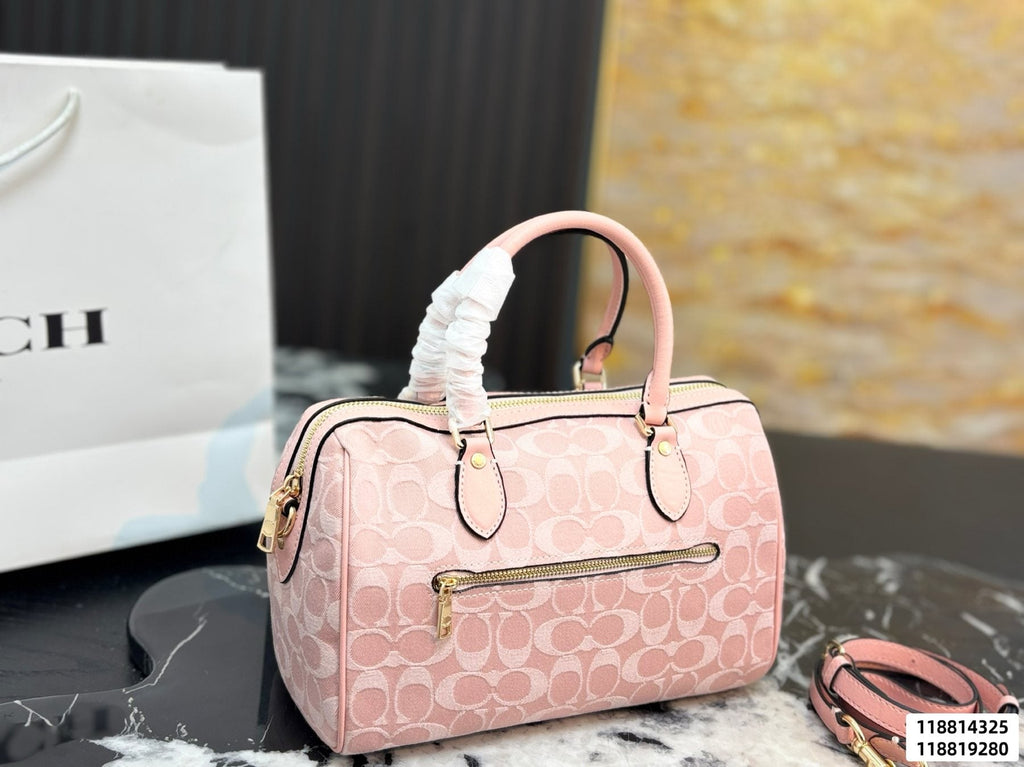 Coach Rowan Pink Signature Barrel Bag — back