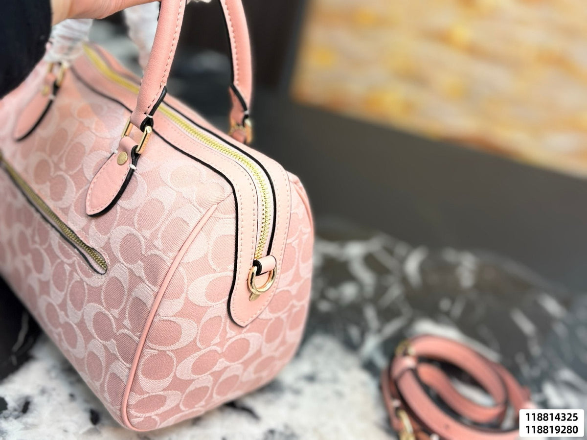Coach Rowan Pink Signature Barrel Bag — side