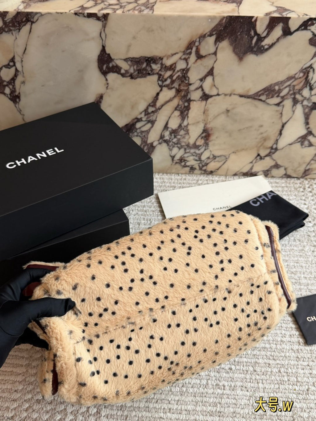 Chanel 25 Spotted Plush Bucket Bag — detail