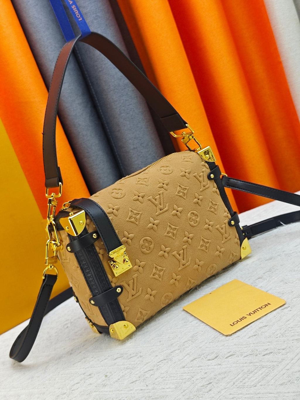 Louis Vuitton Side Trunk Embossed Tan Handbag — hero