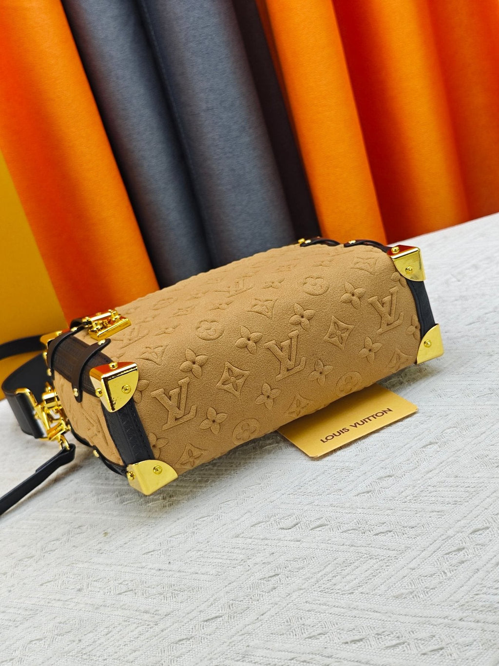 Louis Vuitton Side Trunk Embossed Tan Handbag — back
