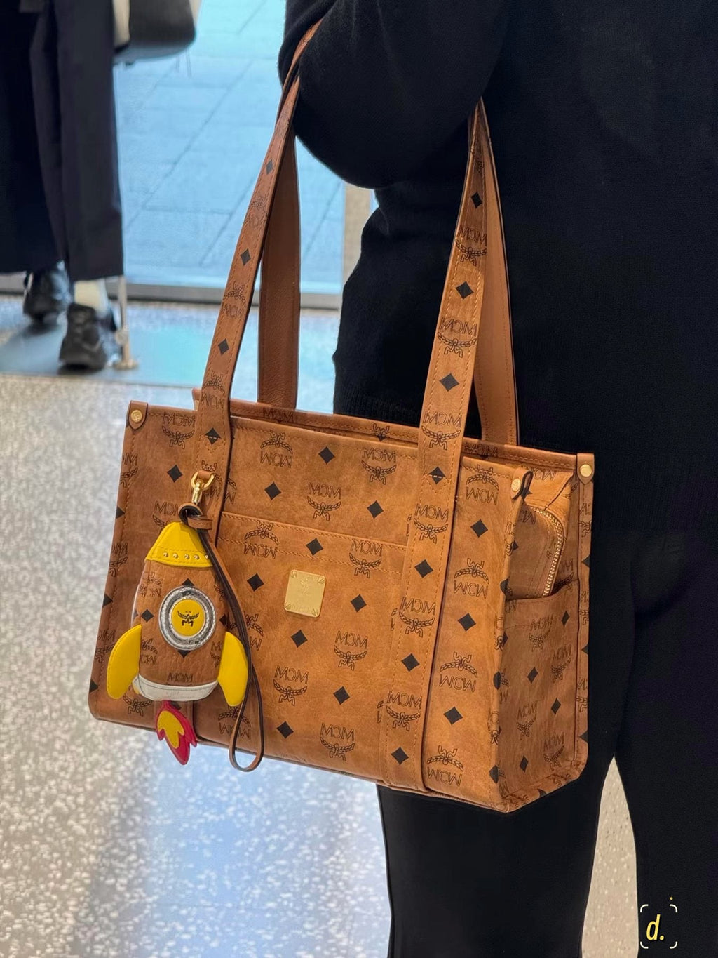 MCM Structured Monogram Tote with Front Plaque — model