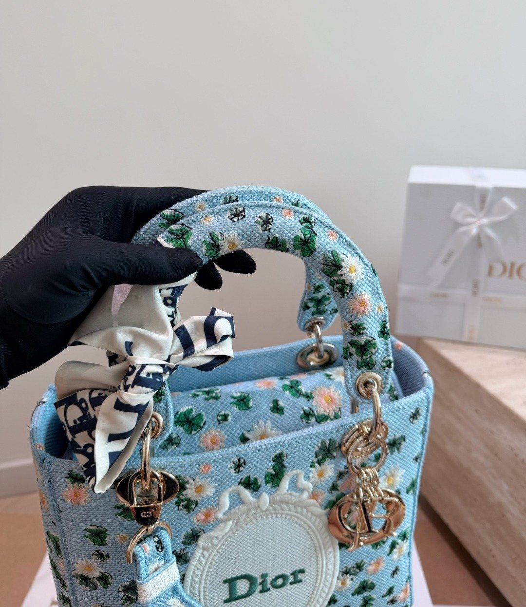 Dior Lady D-Lite Floral Embroidered Top-Handle Bag — front