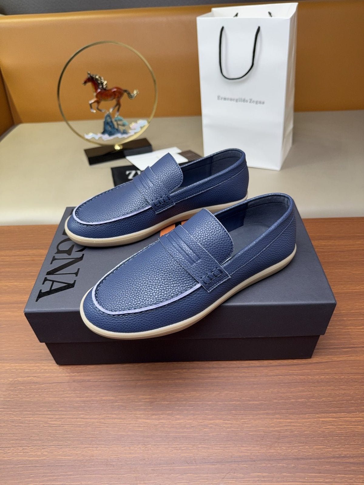 Zegna Men's Textured Slip-On Loafers — front